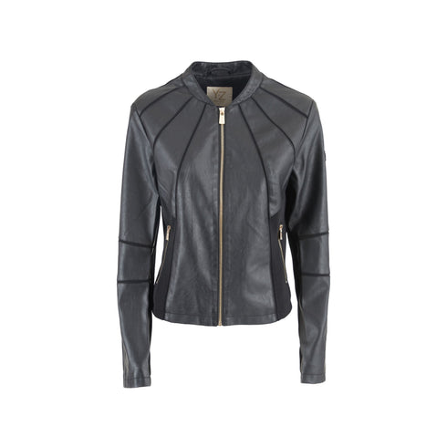 Yes Zee Giacca leggera Giubbino Donna slim in ecopelle Nero - Francavilla Moda